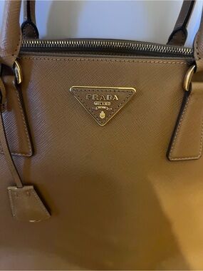 Prada Tan Saffiano Leather Tote with Gold-Tone Logo